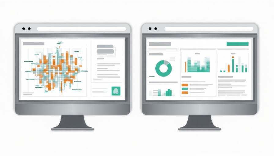 Split view showing a cluttered colorful chart vs a clean professional monochromatic chart with one highlight